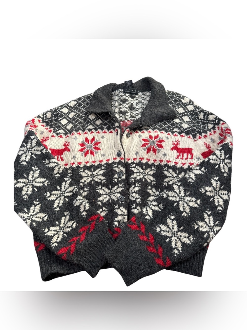 80s Limited Nordic sweater wool blend snowflake/reindeer buttons M Italy